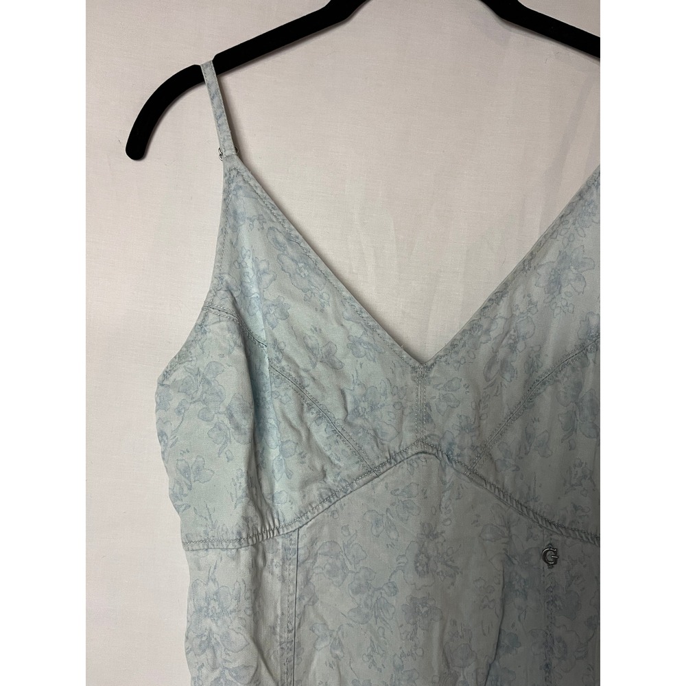 Guess Cruz Dress Womens Small Blue Floral Maxi V-Neck Spaghetti Strap